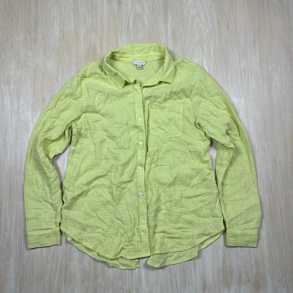 Lucky Brand Neon Lime Green Bold Button Front Long Sleeve Casual Shirt Medium